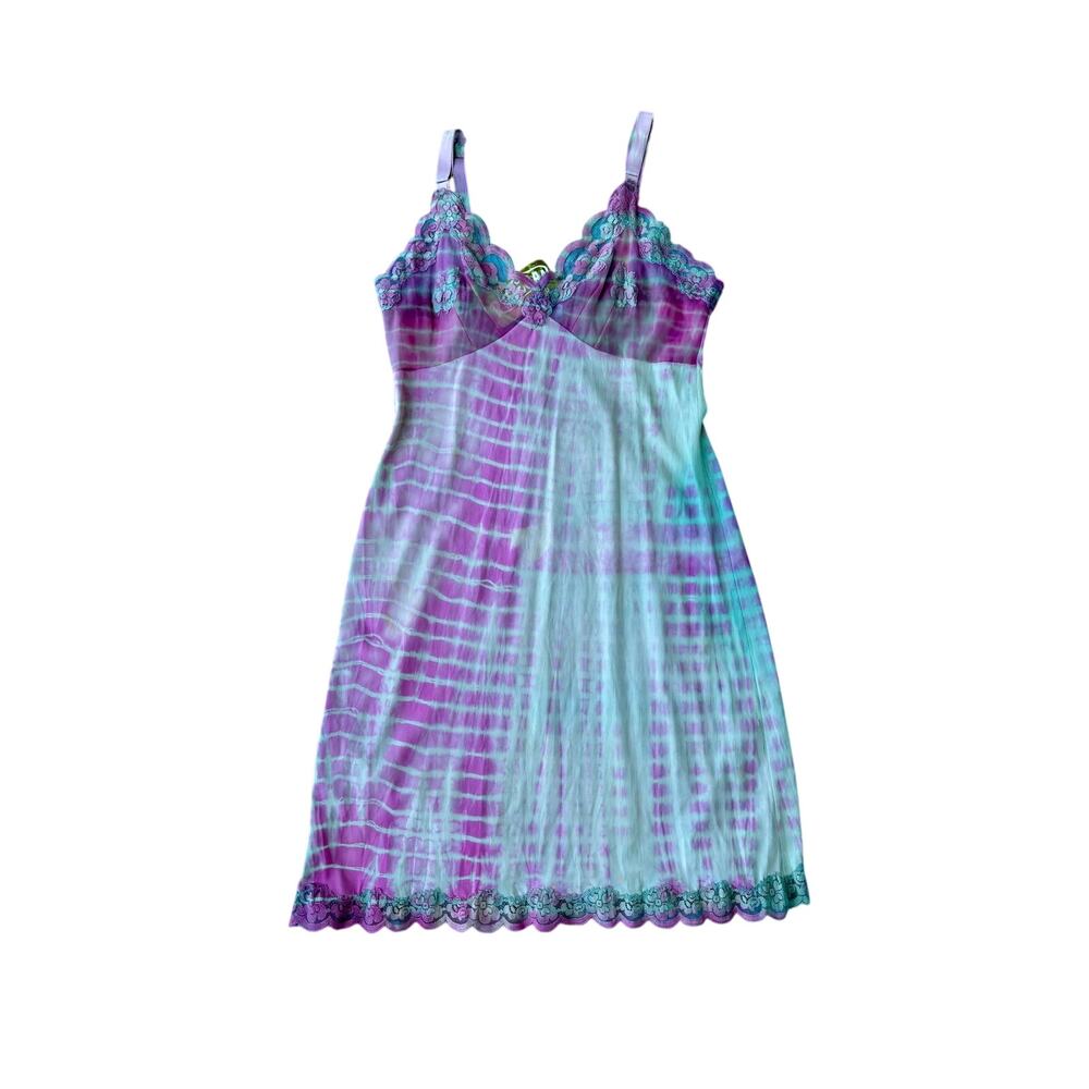 Vintage Hand Dyed Teal Pink Slip Dress Shibori Reworked Upcycled Lingerie 60s